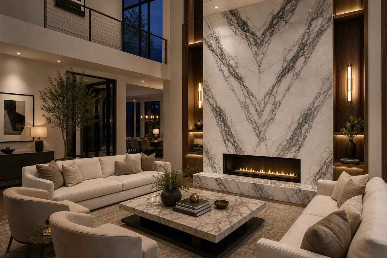 Calacatta Corchia Fireplace Wall